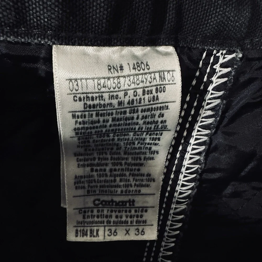 Vintage Carhartt Double Knee Pants Mens Size 36x36 Quilted Black B194 BLK